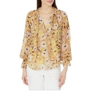 NWT JOIE 100% Silk Women's Brigitta Top in Amber Gold Multi Women’s Size L